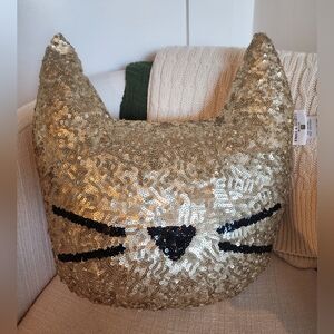 Pottery Barn Teen Emily & Merritt Sequin Cat Pillow, Gold and Black